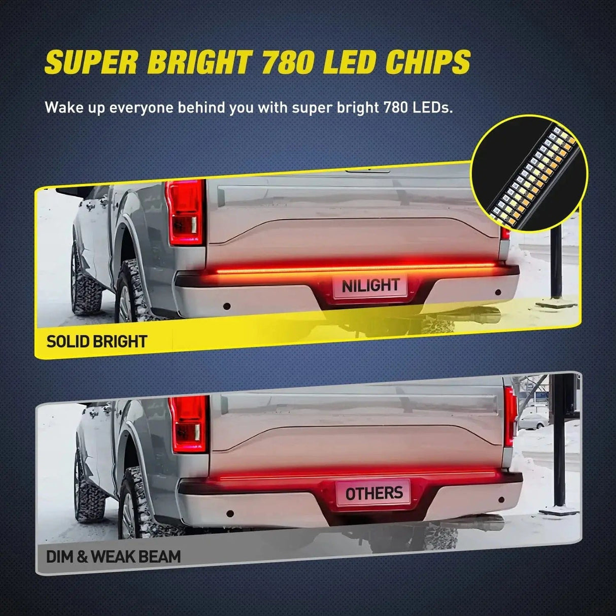 48 Inch Aluminum Frame Triple Row 780 Leds Red White Amber Light Strip Nilight