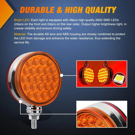 48 Leds Amber Red Round Fender Pedestal Light (2 Pcs) Nilight