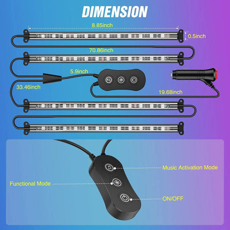 Led light Strip 48Leds RGB Interior Light Strip APP Remote Dual Control 4PCS