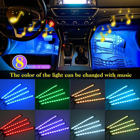 RGB Rock Lights 48Leds RGB USB Interior Light Strip Remote Control 4PCS