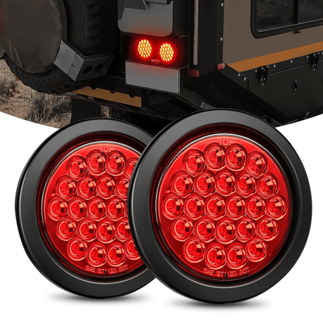 4 Inch Red Round 24Leds Tail Light Flush Mount Grommets 2Pcs Nilight