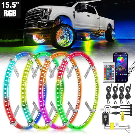 15.5 Inch LED Wheel Ring Lights Double Row RGB APP Remote Control 4Pcs Nilight