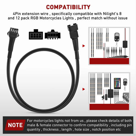 4Pcs 2FT Extension Cords | 3Pcs 2 Way Y Splitter 4PIN Extension Cord Kit Nilight