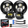 1997-2018 Wrangler JK Unlimited JKU TJ CJ Rubicon 7 Inch Round Cree Headlight and 4 Inch Fog Lights 4Pcs Nilight