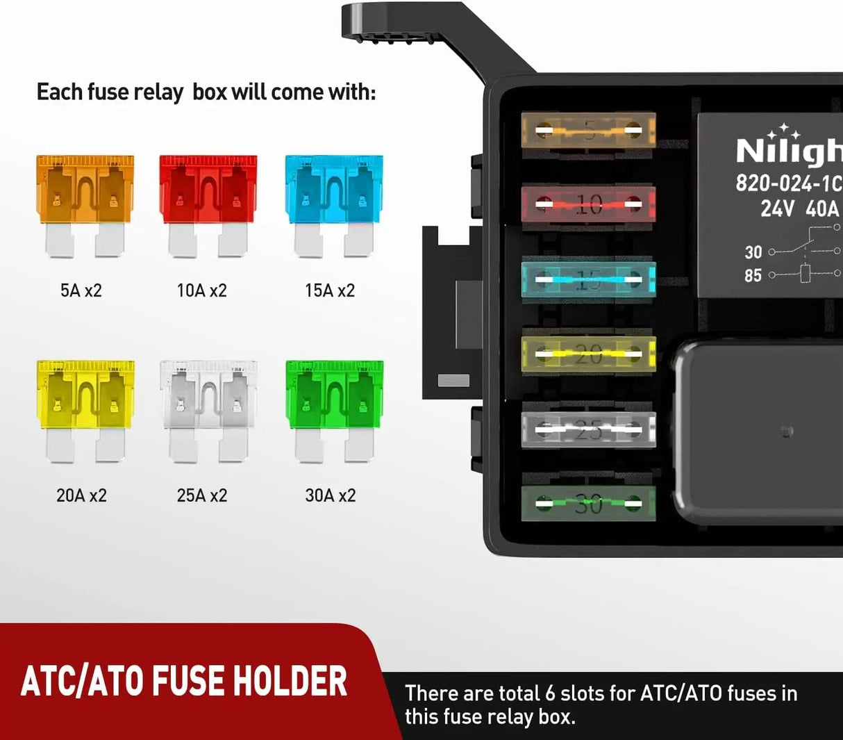 4Pin 5Pin Bosch Style Relay Fuse 40Amp Relay Box Kit Nilight