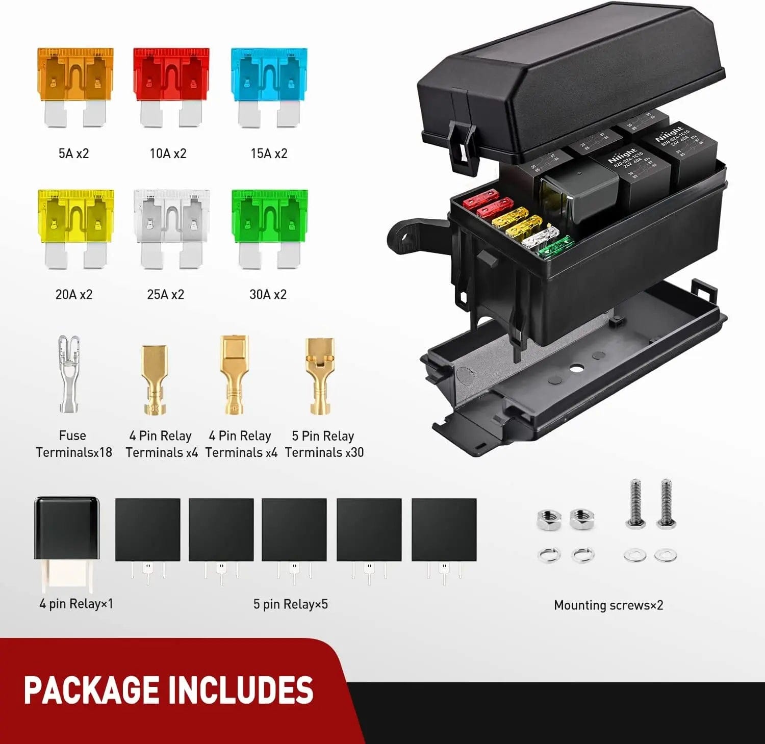 4Pin 5Pin Bosch Style Relay Fuse 40Amp Relay Box Kit Nilight