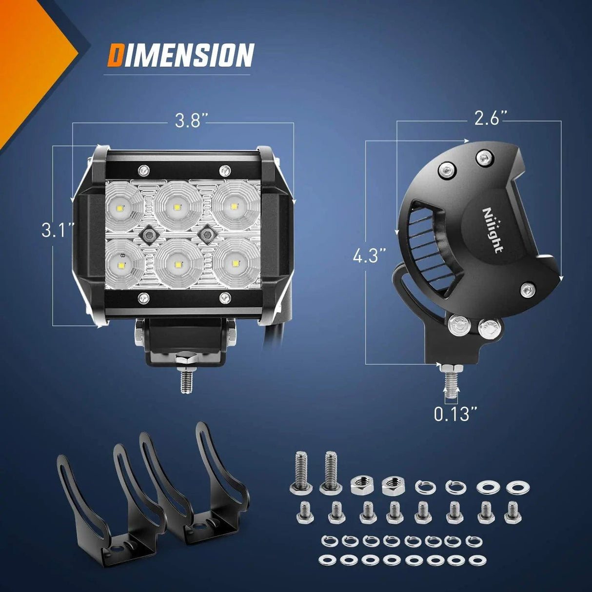 LED Light Bar 4" 18W 1260LM Double Row Flood LED Pods (2 Pairs)