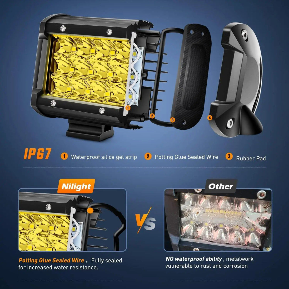 LED Light Bar 4" 36W 3600LM Amber Triple Row Spot Led Pods (Pair)