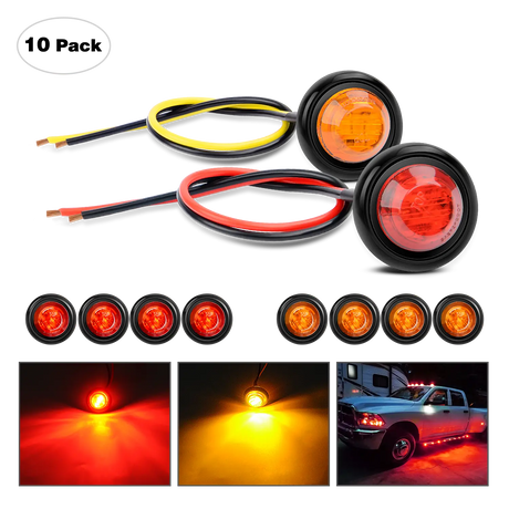 Trailer Light 3/4” Amber Red Round LED Marker Lights (10 Pcs)