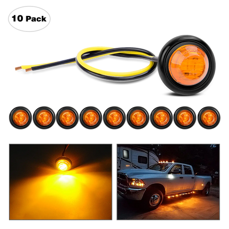 Trailer Light 3/4” Amber Round LED Marker Lights (10 Pcs)