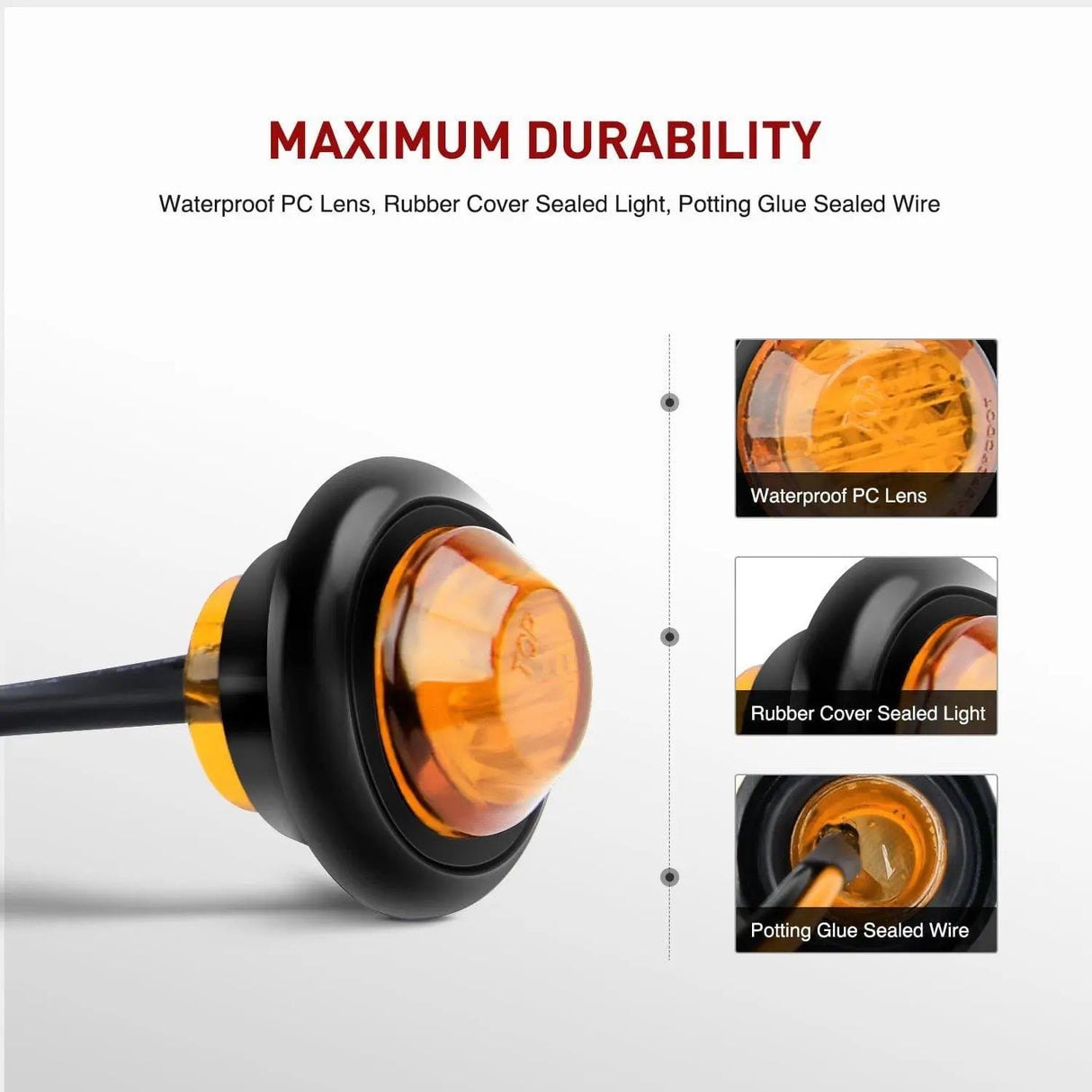 Trailer Light 3/4” Amber Round LED Marker Lights (10 Pcs)