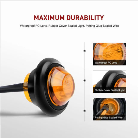 Trailer Light 3/4” Amber Round LED Marker Lights (10 Pcs)