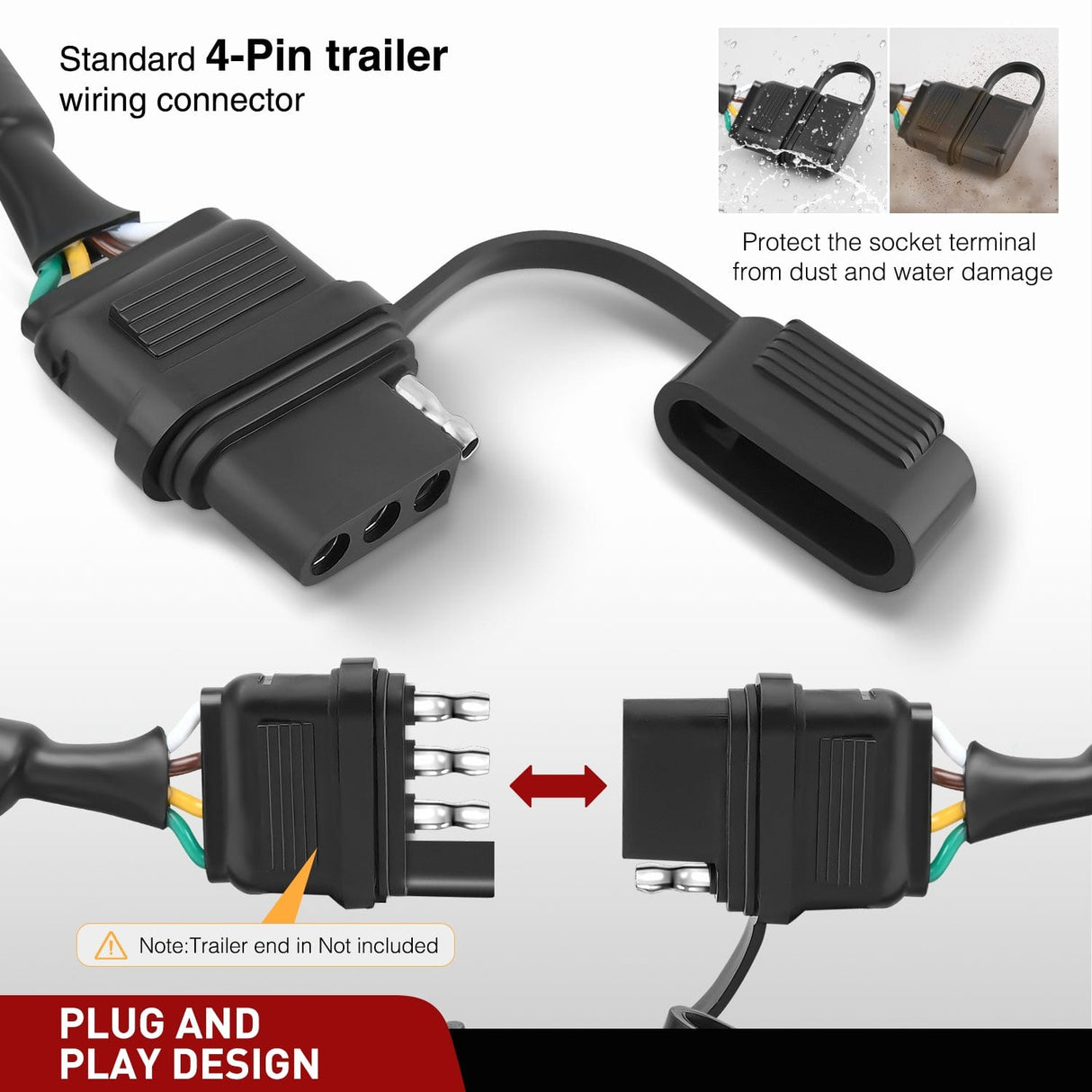 4 Pin Trailer Wiring Harness Kit 56172 Vehicle Side Custom for 2011-2019 Ford Explorer Nilight