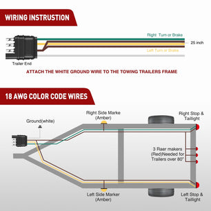 25inch 18AWG 4 Pin Trailer Wire Nilight