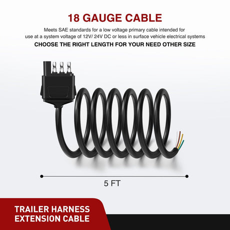 5ft 18AWG 4 Pin Jacketed Cable Trailer Wire Nilight