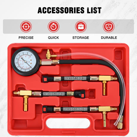 4pcs Fuel Pressure Gauge Tester Kit with 6.30 7.89 9.49 Fuel Line Fittings Nilight