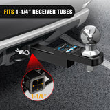 Trailer Hitch Mount 2In Trailer Ball 1/2In Hitch Pin Clip Fits 1-1/4In Receiver Tubes 1-1/4In Drop 3/4In Rise