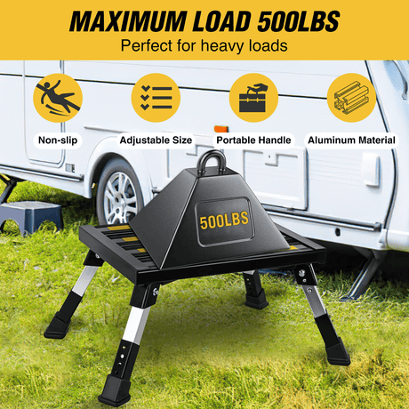 RV Black Folding Aluminum 4 Levels Adjustable Height Portable Platform Step Nilight