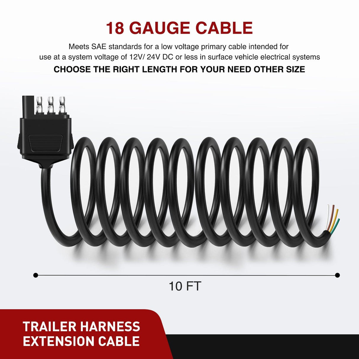 10ft 18AWG 4 Pin Jacketed Cable Trailer Wire Nilight