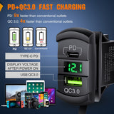 2Gang Aluminum ON/Off Rocker Switch Box w/ QC 3.0 Dual USB Charger Voltmeter with Green Backlit Nilight