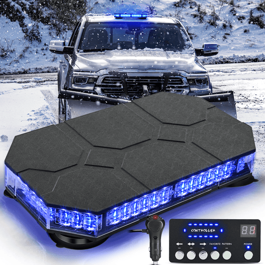 42 Leds Roof Top Blue Emergency Strobe Light Control Panel Magnetic Mount