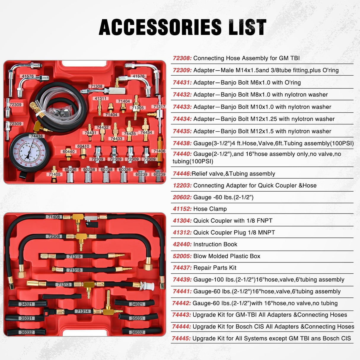 48 pcs 0-140 PSI Fuel PSI Fuel Injection Pump Pressure Gauge Petrol Engine Diagnostic Tester Kit Nilight