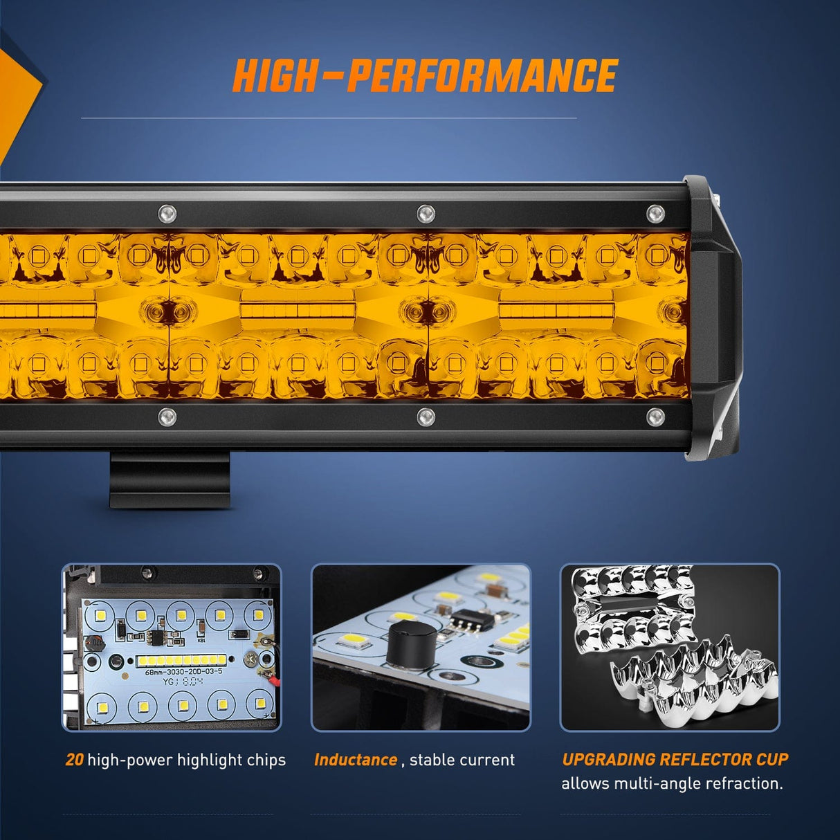 20 Inch Amber 420W Led Light Bar with Wiring Harness Kit-1 Leads Nilight