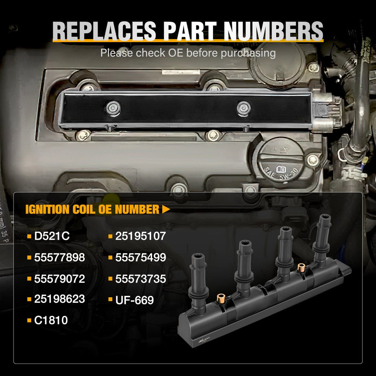 Ignition Coil Pack UF669 Fit for Chevy Cruze Sonic Trax Volt Cadillac ELR Buick Encore 2011-2015 2016-2018 1.4L D521C 55577898 55579072 25198623 Nilight
