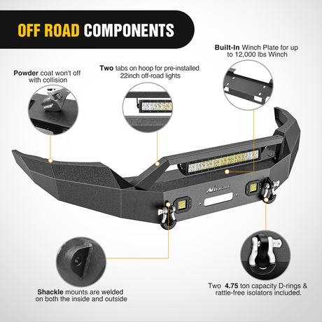 Front Bumper for 2016-2018 Chevy Silverado 1500 Pickup Trucks Textured Black Solid Steel Off-road with 120W Light Bar 18w Pods Nilight