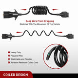 5ft 7 Way to 5 Way Coiled Trailer Extension Wiring Harness Nilight