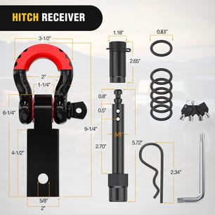 3 x 20 Inch Recovery Tow Strap Kit with 2Inch Hitch Receiver and 3/4Inch Anti-Theft D-Ring Shackles Nilight