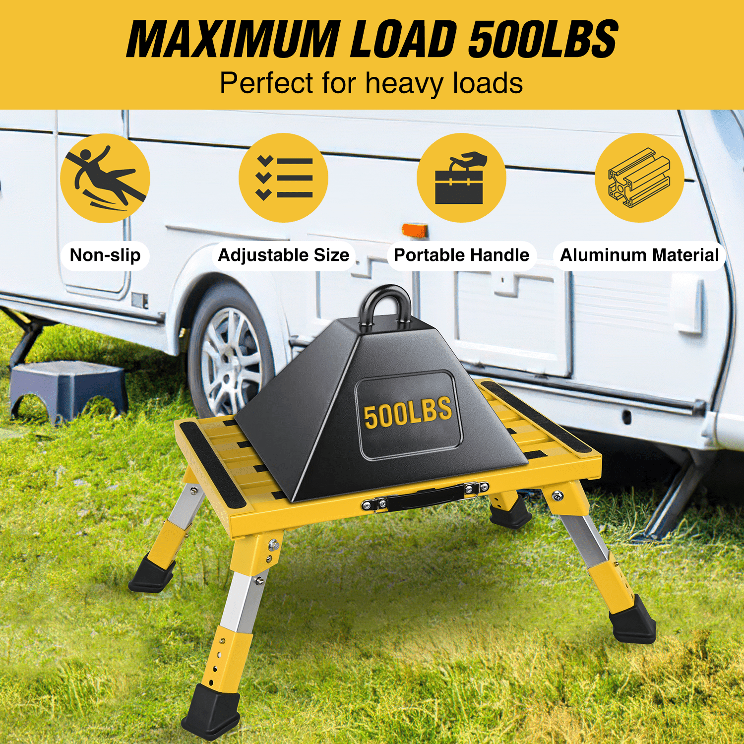 RV Yellow Folding Aluminum 4 Levels Adjustable Height Portable Platform Step Nilight