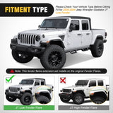 Fender Flares Extensions Set Compatible with 2020-2024 Gladiator JT (Only for Low Wheel Arches) Nilight