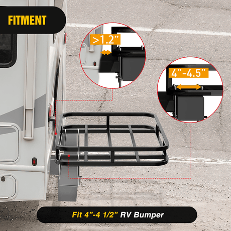 32×26×4 Inch RV Bumper Mounted Cargo Rack Carrier with Net Fits 4-inch or 4-1/2-inch Bumpers Nilight