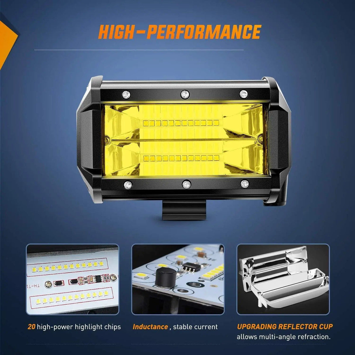 LED Light Bar 5.2" 72W 10800LM Amber Double Row Flood Led Light Bars (Pair)