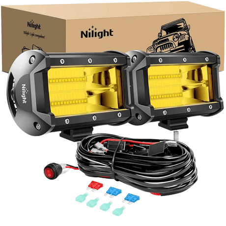 LED Light Bar 5.2" 72W 10800LM Yellow Flood Led Light Bar Kit (Pair) | 16AWG Wire 3Pin Switch