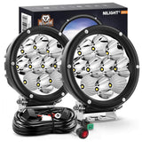 5.7 Inch 50W 6500LM Round Spot Flood LED Work Lights (Pair) | 16AWG DT Wire Nilight