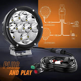 5.7 Inch 50W 6500LM Round Spot Flood LED Work Lights (Pair) | 16AWG DT Wire Nilight