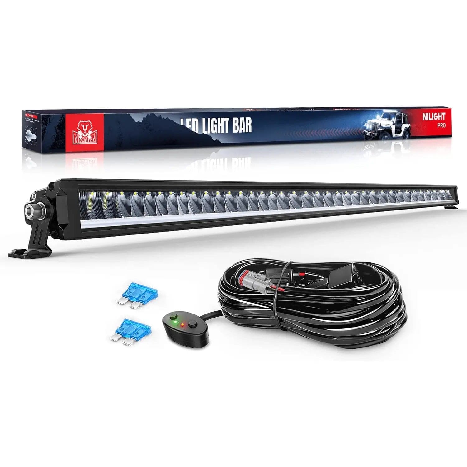 50.5 Inch 210W 21260LM Slim Anti-Glare DRL Spot Flood LED Light Bar | 14AWG DT Wire Nilight