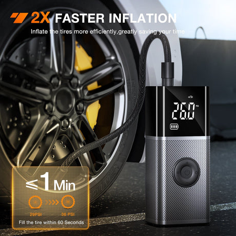 Tire Inflator Portable Air Compressor Rechargeable 12VDC 150PSI Cordless Battery Cigarette Powered Nilight