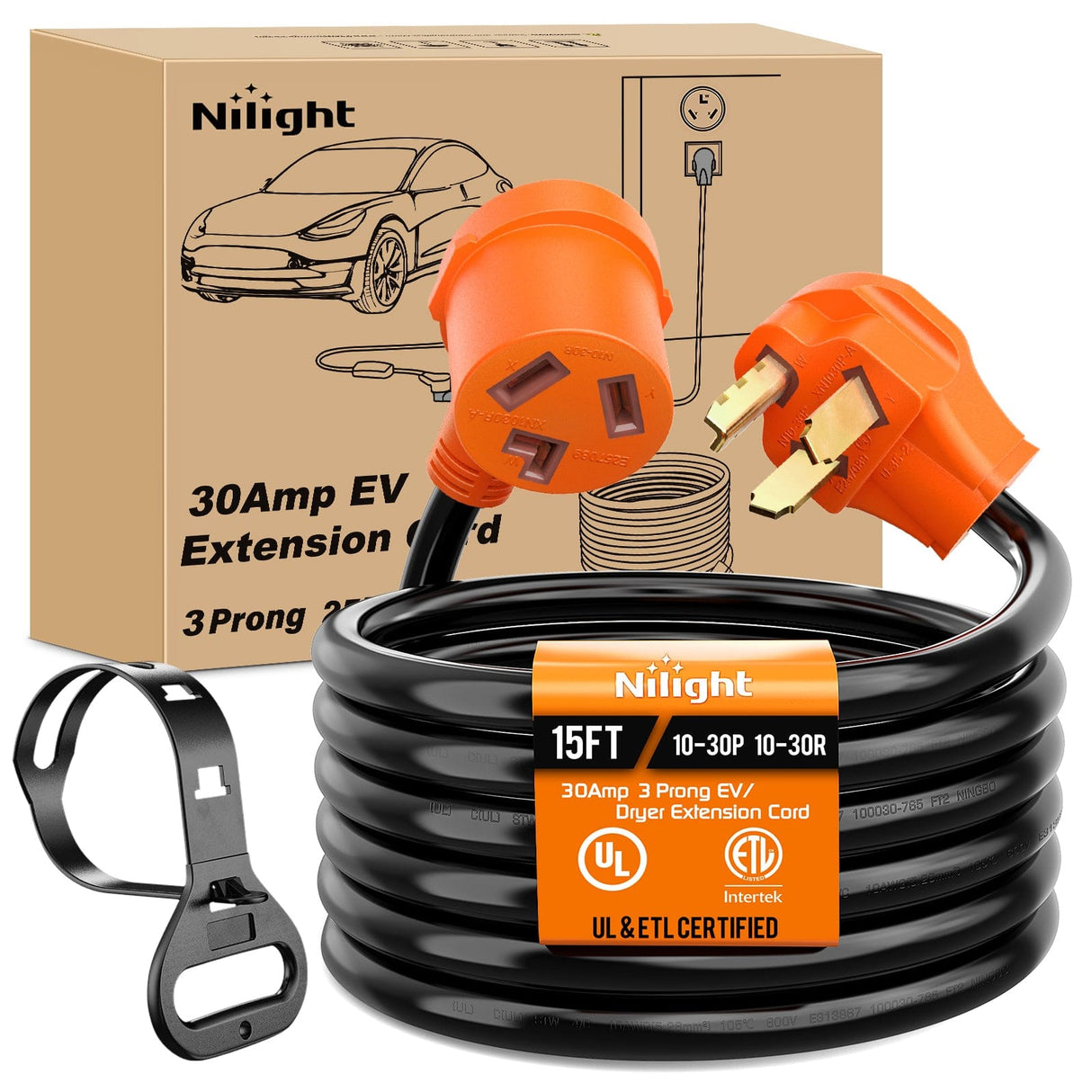 30 Amp 15FT 3 Prong EV Dryer Extension Cord  Nilight