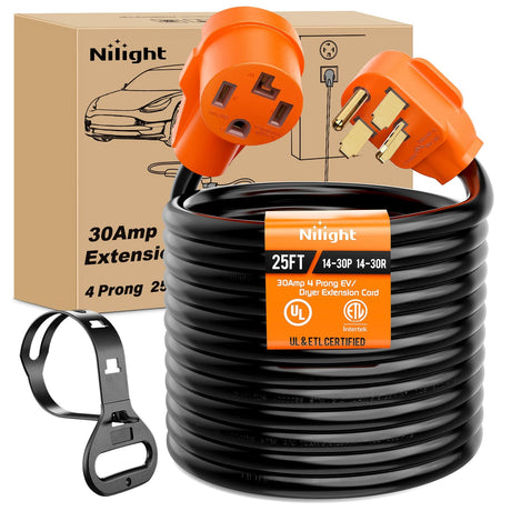 30 Amp 25FT 4 Prong EV Dryer Extension Cord Nilight