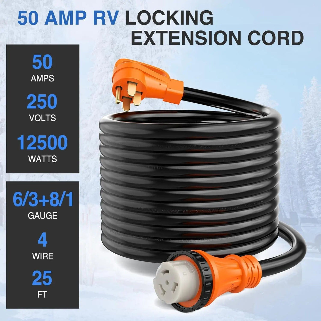 50AMP 25FT RV Locking Extension Cord Nilight