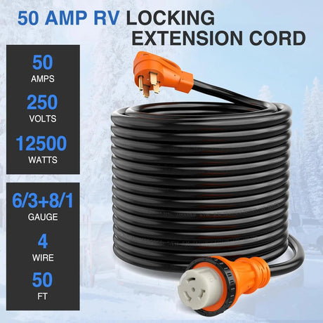 50AMP 50FT RV Locking Extension Cord Nilight