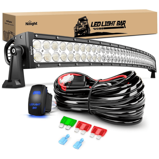 LED Light Bar 50" 288W Double Row Curved Spot/Flood Led Light Bar ｜12AWG Wiring Harness 5Pin Switch