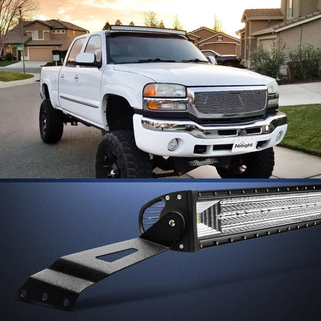 Mounting Accessory 50” Curved Light Bar Bracket at Upper Windshield Roof Cab for 1999-2006 Chevy Silverado Suburban Avalanche Tahoe & GMC Yukon Sierra (Pair)