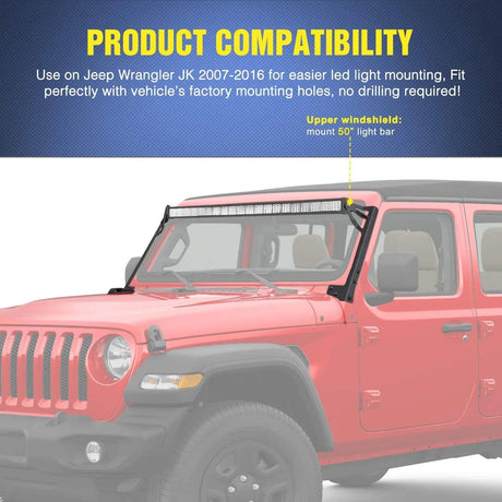 Mounting Accessory 50" Light Bar Windshield Frame Mounts For 2007-2017 Jeep Wrangler JK