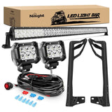 52 Inch Double Row Spot Flood LED Light Bar | 4 Inch 18W Spot LED Pods (Pair) | 16AWG Wire 3Pin Switch | Windshield Frame Mount on Wrangler JK 2007-2017 Nilight