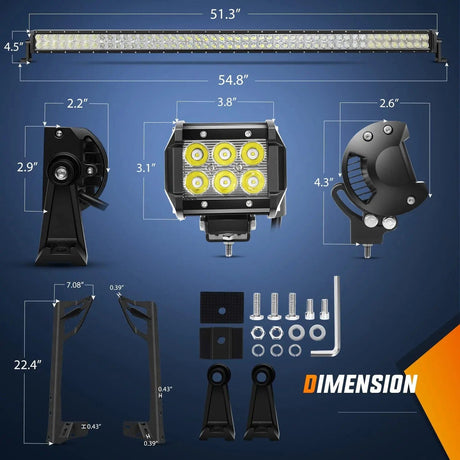 52 Inch Double Row Spot Flood LED Light Bar | 4 Inch 18W Spot LED Pods (Pair) | 16AWG Wire 3Pin Switch | Windshield Frame Mount on Wrangler JK 2007-2017 Nilight