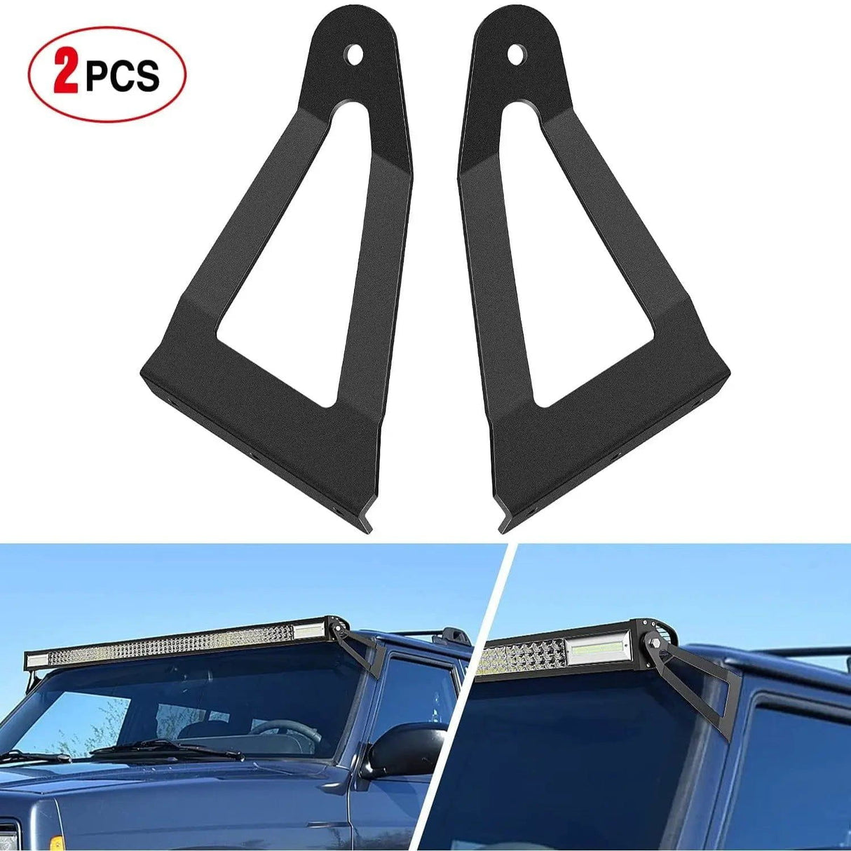 Mounting Accessory 52” Curved Light Bar Bracket at Upper Windshield Roof Cab for 1984-2001 Jeep Cherokee XJ & 1986-1992 Comanche MJ (Pair)